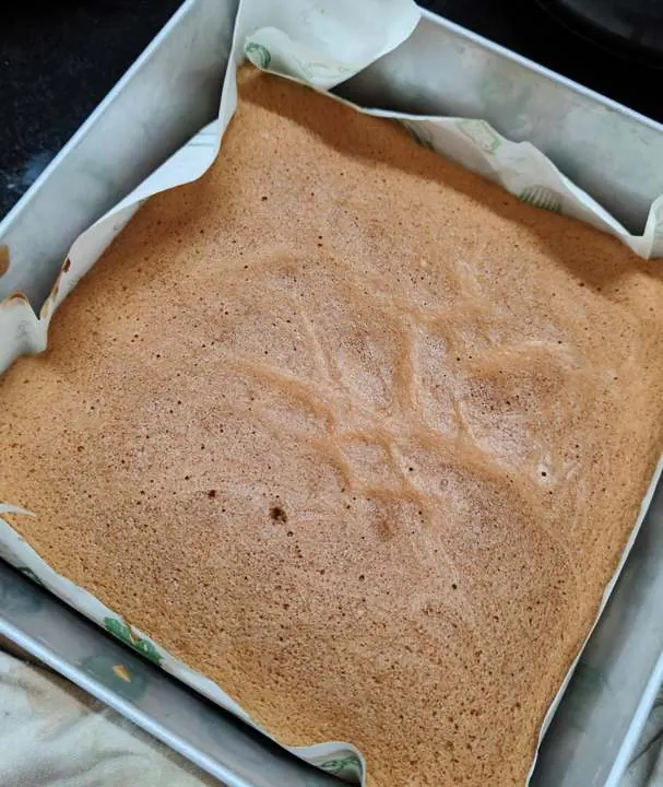 Golden baked sponge cake fresh out of the oven