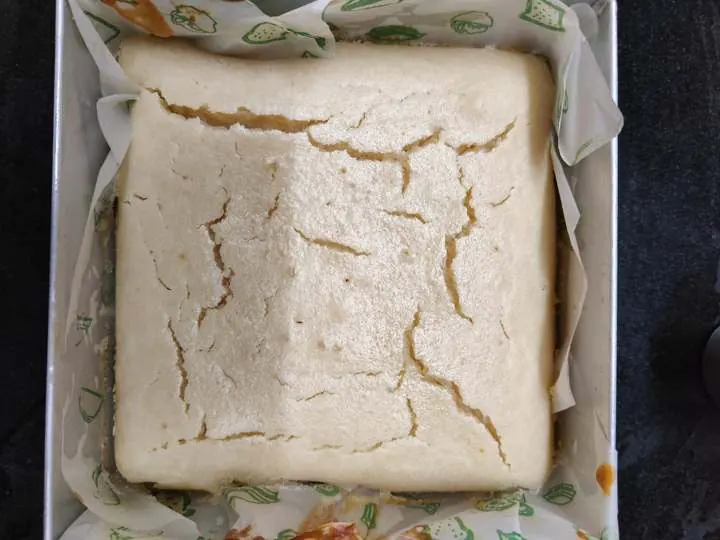 Soft vanilla steamed cake in baking tray
